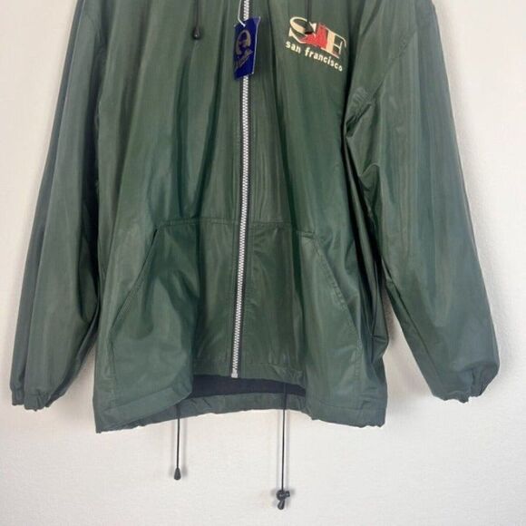Vintage 90s Zip Up Raincoat San Francisco Embroidered Mens Fleece Lined Green M - Picture 11 of 12